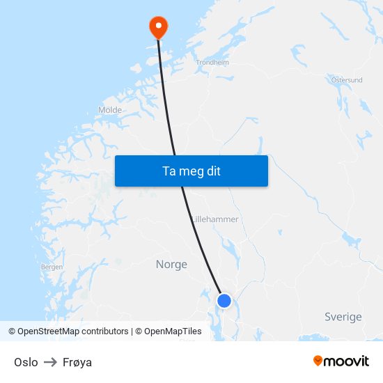 Oslo to Frøya map