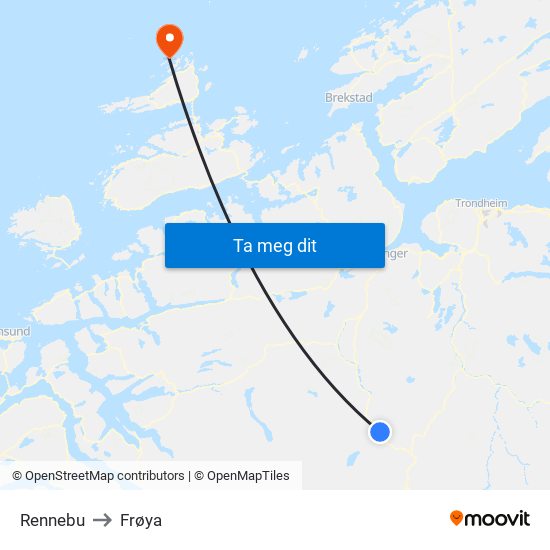 Rennebu to Frøya map