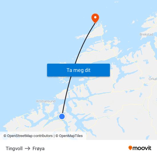 Tingvoll to Frøya map