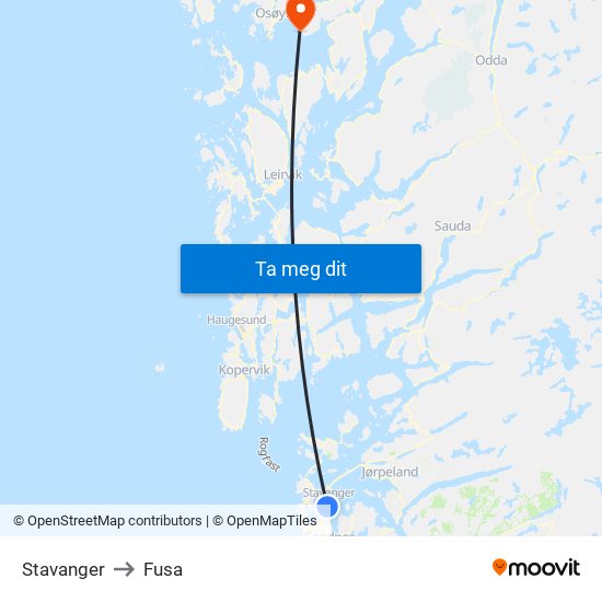 Stavanger to Fusa map