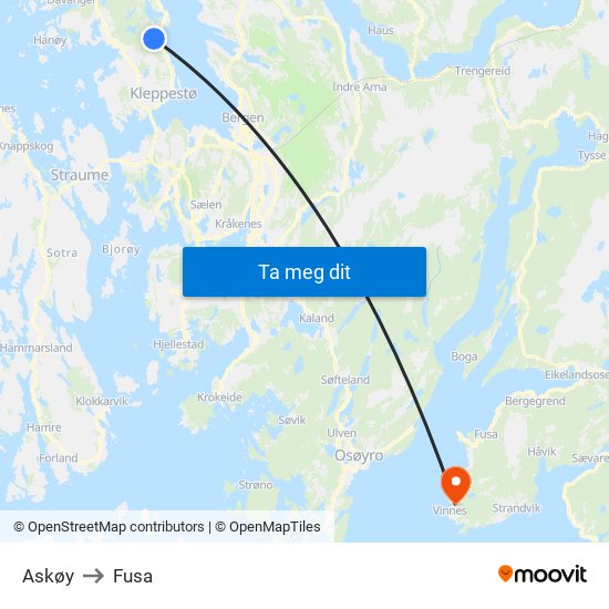 Askøy to Fusa map