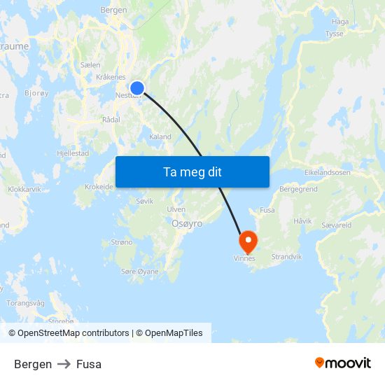 Bergen to Fusa map