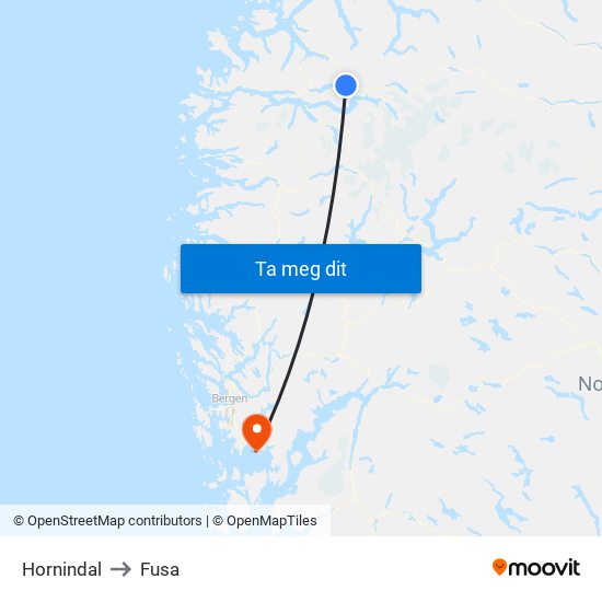 Hornindal to Fusa map