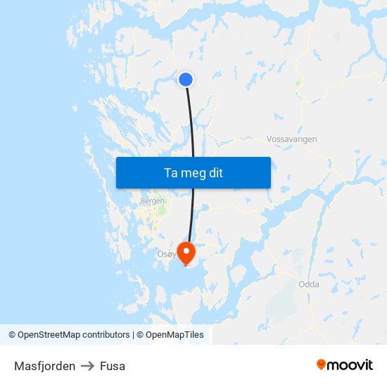 Masfjorden to Fusa map