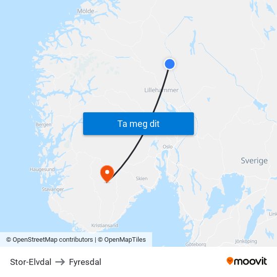 Stor-Elvdal to Fyresdal map