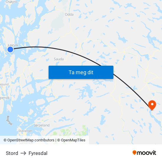 Stord to Fyresdal map