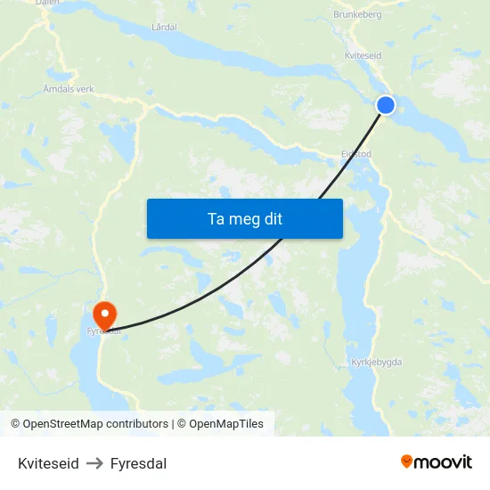 Kviteseid to Fyresdal map