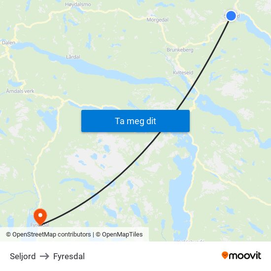 Seljord to Fyresdal map