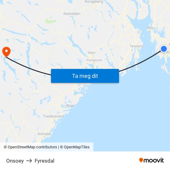 Onsoey to Fyresdal map