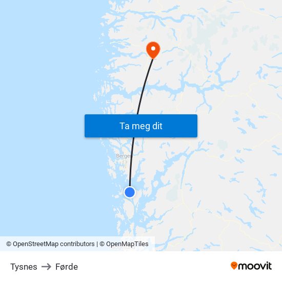 Tysnes to Førde map