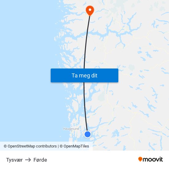 Tysvær to Førde map