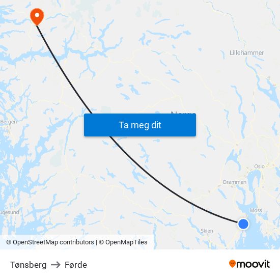 Tønsberg to Førde map