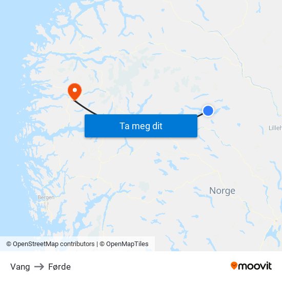 Vang to Førde map