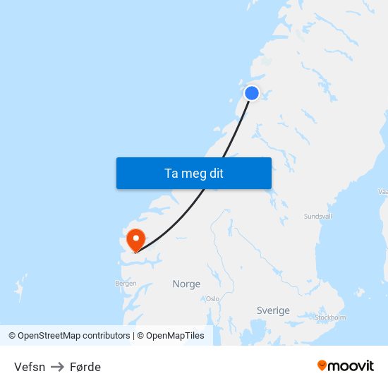 Vefsn to Førde map