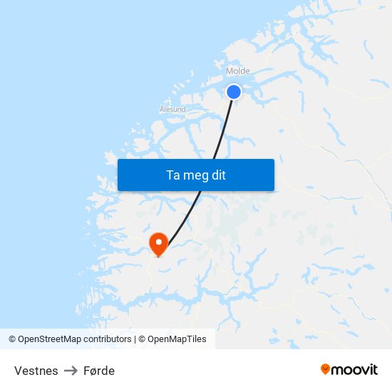 Vestnes to Førde map