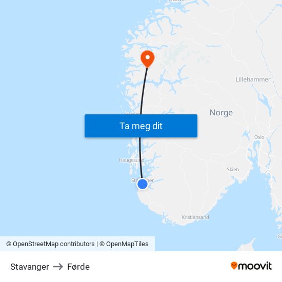 Stavanger to Førde map