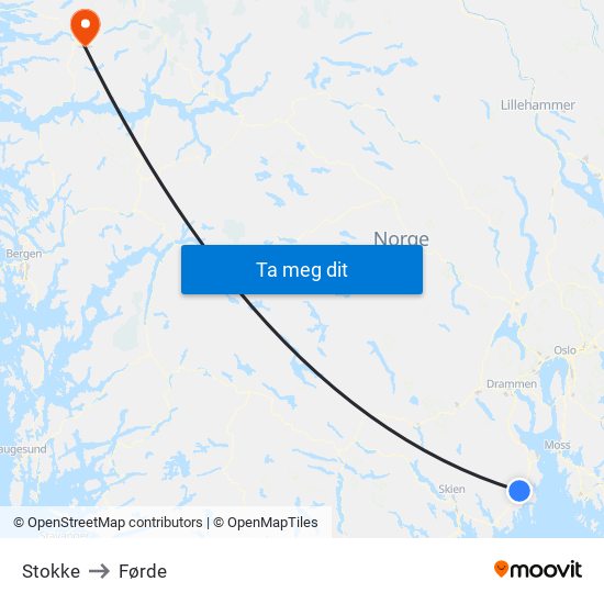 Stokke to Førde map