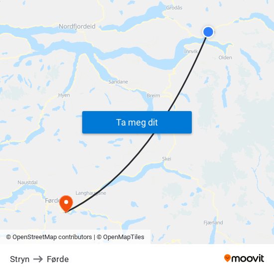 Stryn to Førde map