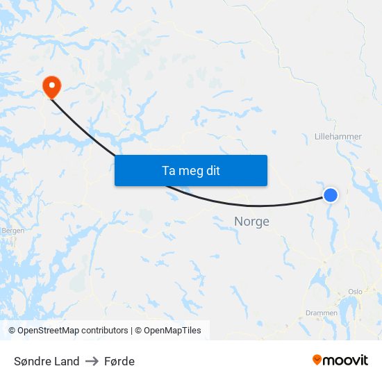 Søndre Land to Førde map