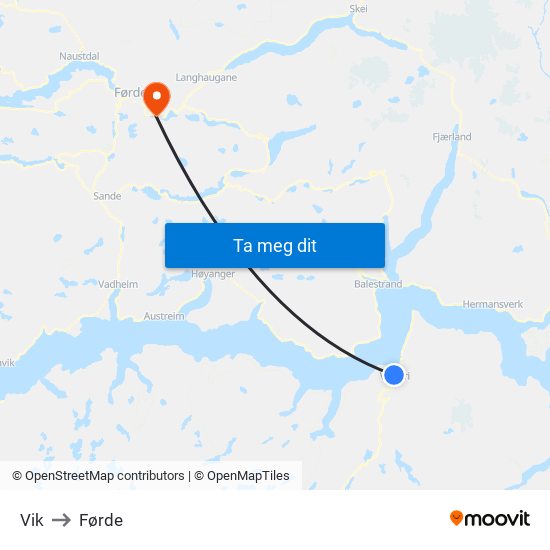 Vik to Førde map