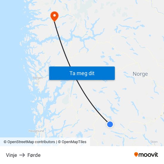 Vinje to Førde map