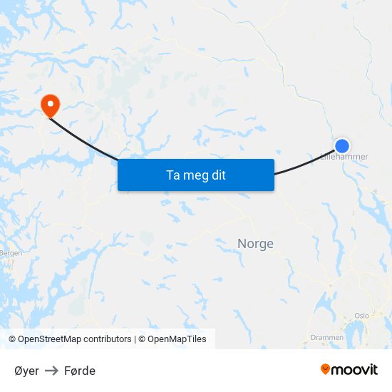 Øyer to Førde map