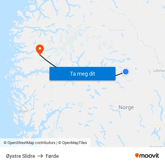 Øystre Slidre to Førde map