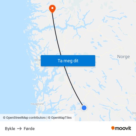 Bykle to Førde map