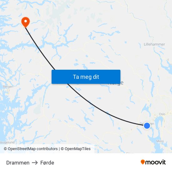 Drammen to Førde map