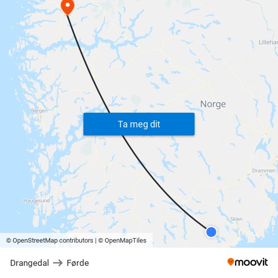 Drangedal to Førde map