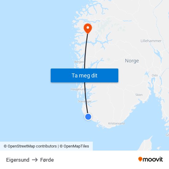 Eigersund to Førde map