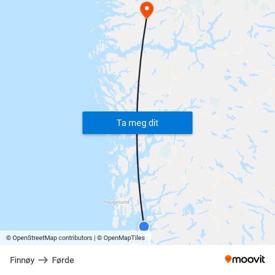 Finnøy to Førde map