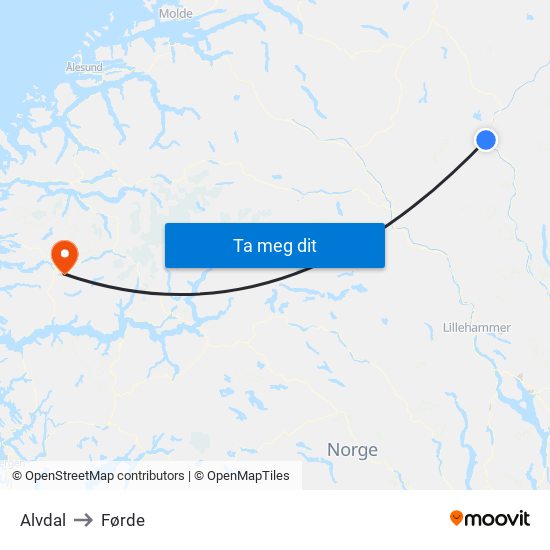 Alvdal to Førde map