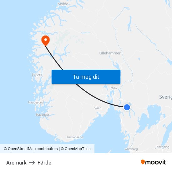 Aremark to Førde map