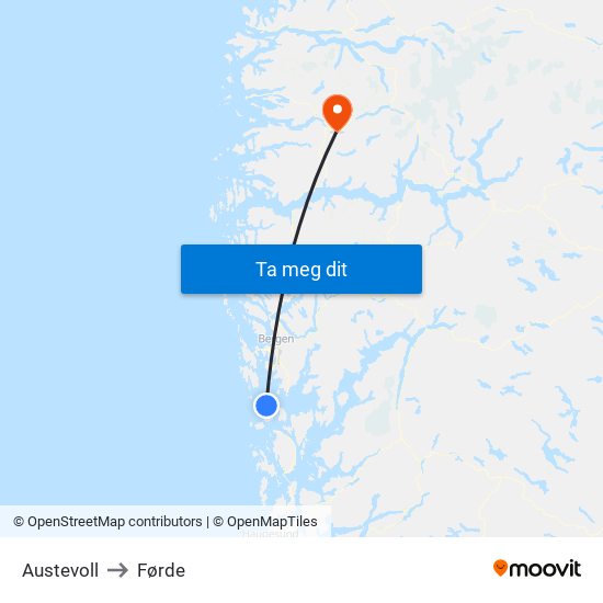 Austevoll to Førde map