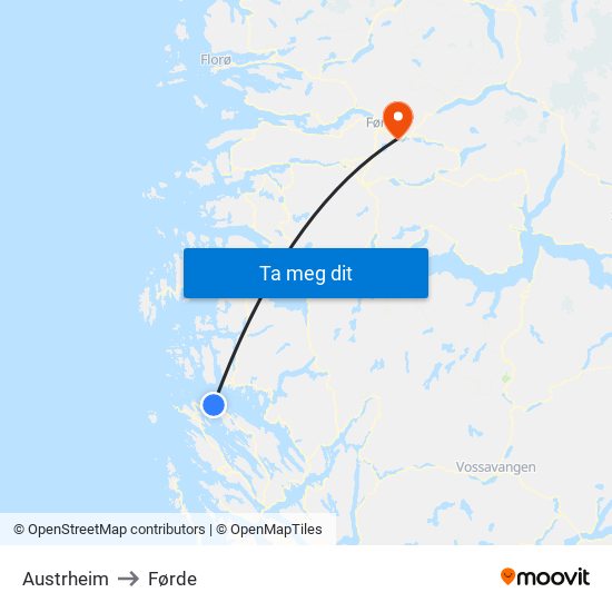 Austrheim to Førde map