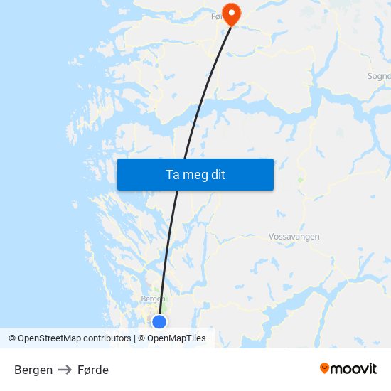 Bergen to Førde map