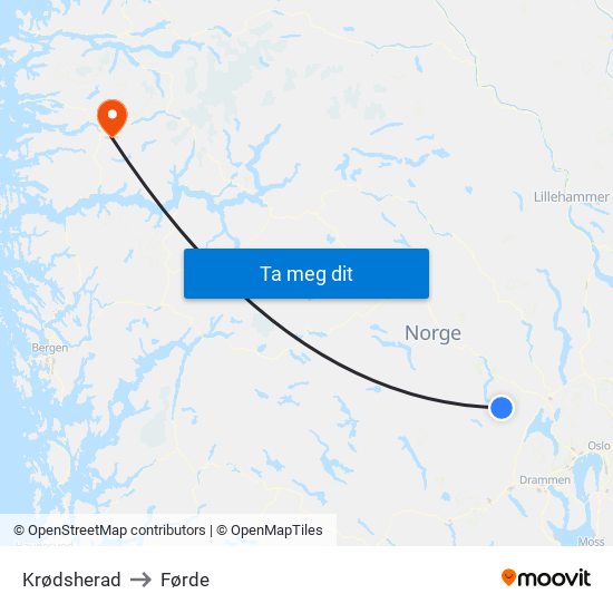 Krødsherad to Førde map