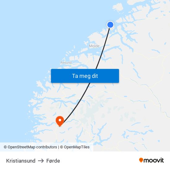 Kristiansund to Førde map
