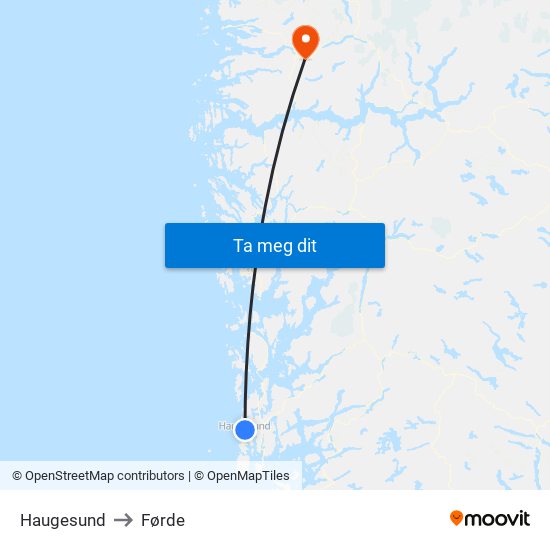 Haugesund to Førde map