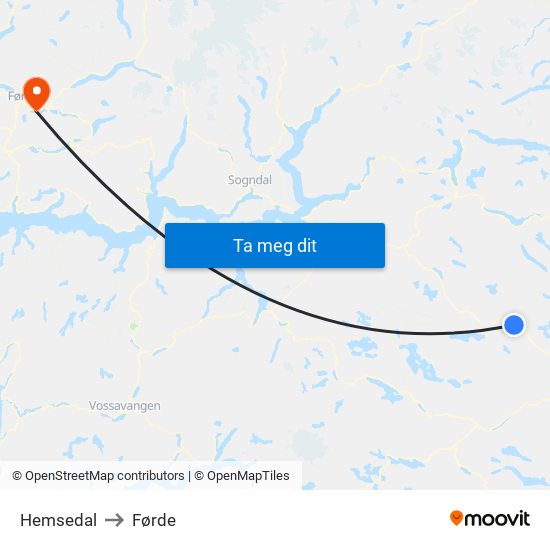 Hemsedal to Førde map