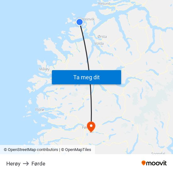 Herøy to Førde map