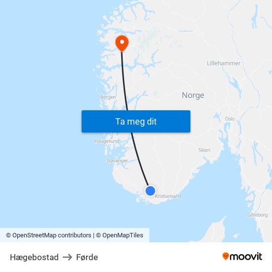 Hægebostad to Førde map