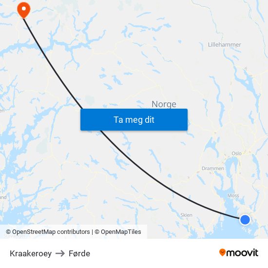 Kraakeroey to Førde map