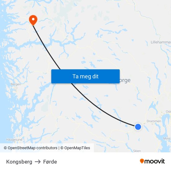 Kongsberg to Førde map