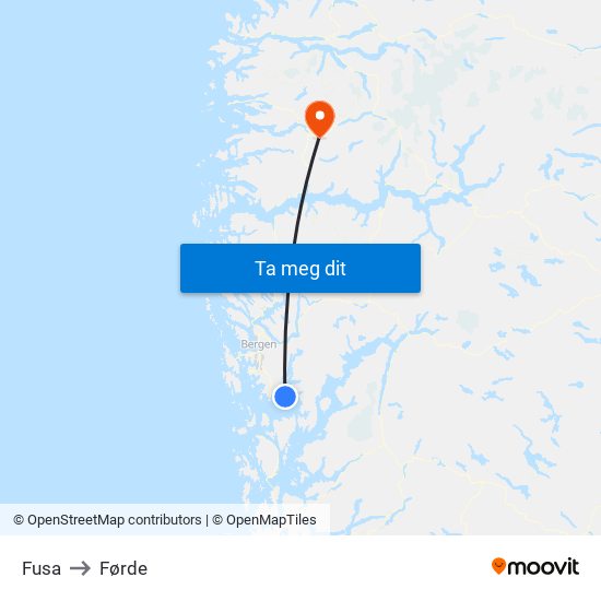 Fusa to Førde map