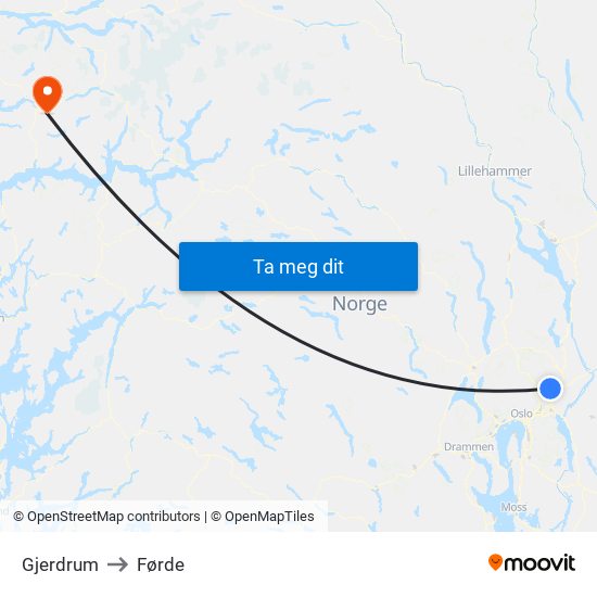 Gjerdrum to Førde map