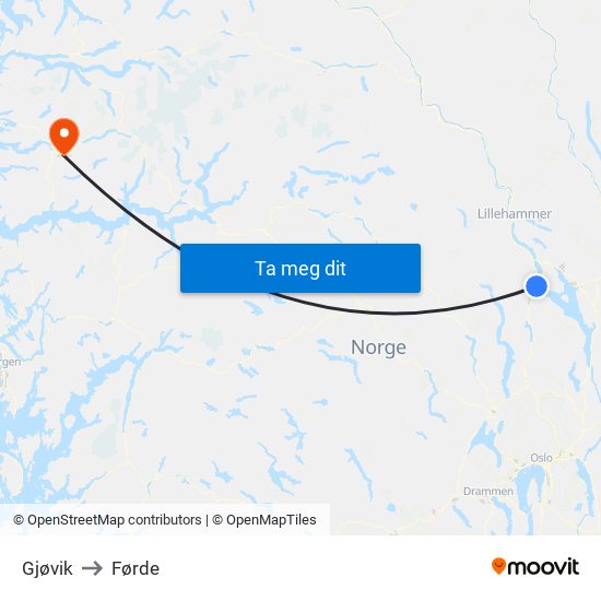 Gjøvik to Førde map