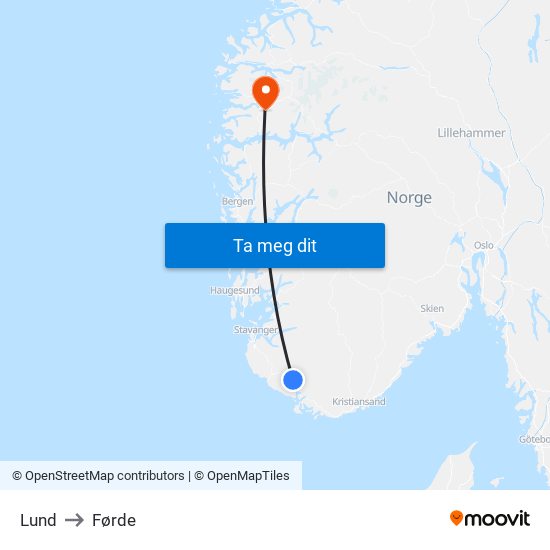 Lund to Førde map