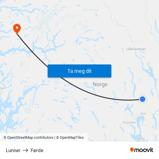 Lunner to Førde map